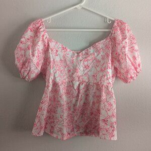 *3/$25* Women's Pink and White Floral Blouse - Size Medium, Like New!